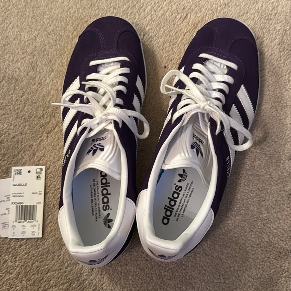 NWT Adidas Gazelle Sneakers Dark Purple Size MENS 9/WOMENS 10.5 - Picture 3 of 7